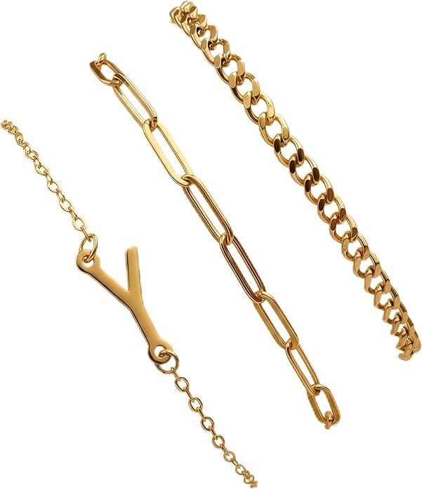 14K Gold Plated Bracelets for Women, A–Z Initial Charm Bangles Jewelry Set, Elegant Gold Accessories, Friendship Bracelet Gifts for Mom