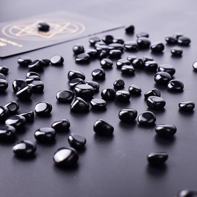 Polished Obsidian Crystal Set, 0.4", 128 Pcs - Handpicked Tumbled Stones and Crystals Bulk for Healing, Reiki, Meditation, Witchcraft and Home Decor, Obsidian - 0.4"- 10 oz