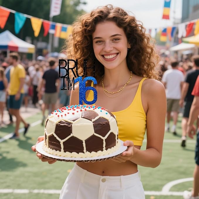 Bruh I'm 16 Cake Topper - Bro I'm 16, Happy Sweet 16 Ornament for Boys' 16th Birthday Party Supplies (blue 16)