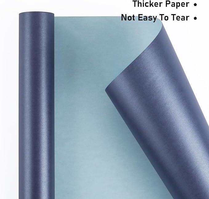 NESCCI Dark Blue Matte Wrapping Paper,Solid Color Pearly-Lustre Paper,Gift Wrapping Paper,Perfect for Wedding,Valentine's Day,Birthday, Christmas,Baby Shower,DIY Bouquet (17 Inches X 32.8 Feet)