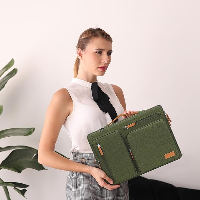 MOSISO 360 Protective Laptop Shoulder Bag,13-13.3 inch Computer Bag Compatible with MacBook, HP, Dell, Lenovo, Asus Notebook,Side Open Messenger Bag with 4 Zipper Pockets&Handle, Olive Green