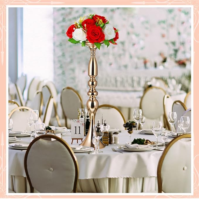 Rtteri 24 Pcs Wedding Flower Stand Bulk Wedding Centerpiece Table Decoration, Metal 20 Inch Tall Centerpieces Stand Vase Flower Arrangement Candle Holder for Reception Party Hotel Home Decor (Gold)