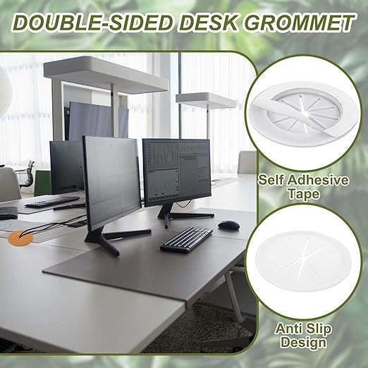 PATIKIL Desk Grommet 2-3/8", 4 Pcs Round Cable Grommet Cord Hole Cover with Adhesive Tape Flexible Table Wire Organizer for Office Home Table Countertop, White