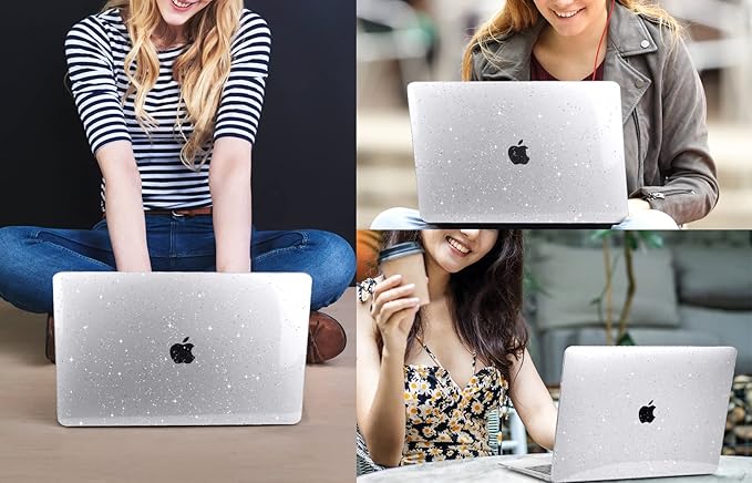 CISSOOK Clear Glitter Star Case for MacBook Air 13.6 inch 2025 2024 2022 Release A3240 A3113 A2681, Glossy Sparkly Hard Shell Case with Keyboard Cover Type C Adapter for MacBook Air 13.6" M2 M3 M4