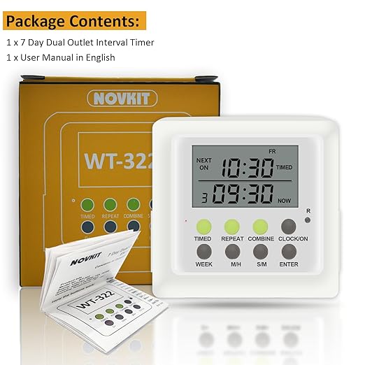 3-in-1 Dual Outlet Timer Plug with Interval Cycle for Indoor, 7 Day 24 Hour Programmable Digital Repeat Timer Switch(15A, 1875W)