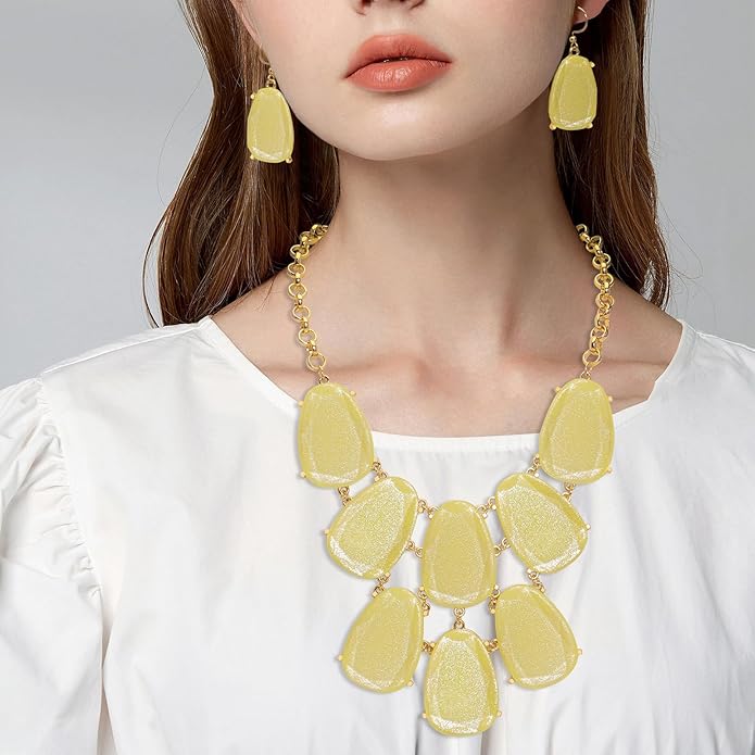 Firstmeet Chunky Bubble Statement Collar Necklace with Earrings for Women