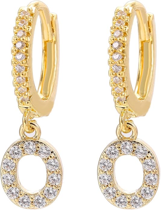 14K Gold Dangle Drop Initial Earrings for Women Dainty CZ Huggie Hoop Name Letter Earrings S925 Sterling Silver Post with Cubic Zirconia Hypoallergenic Gifts Jewelry