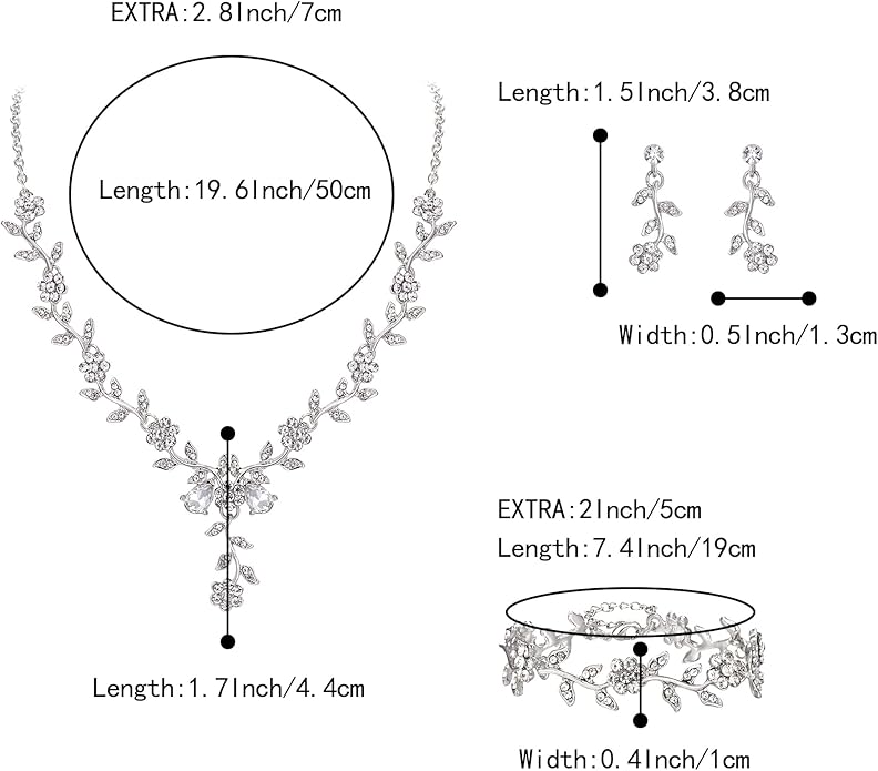 BriLove Women's Wedding Jewelry Leaf Cluster Flower Crystal Dangle Earrings Pendant Necklace Set for Bridal
