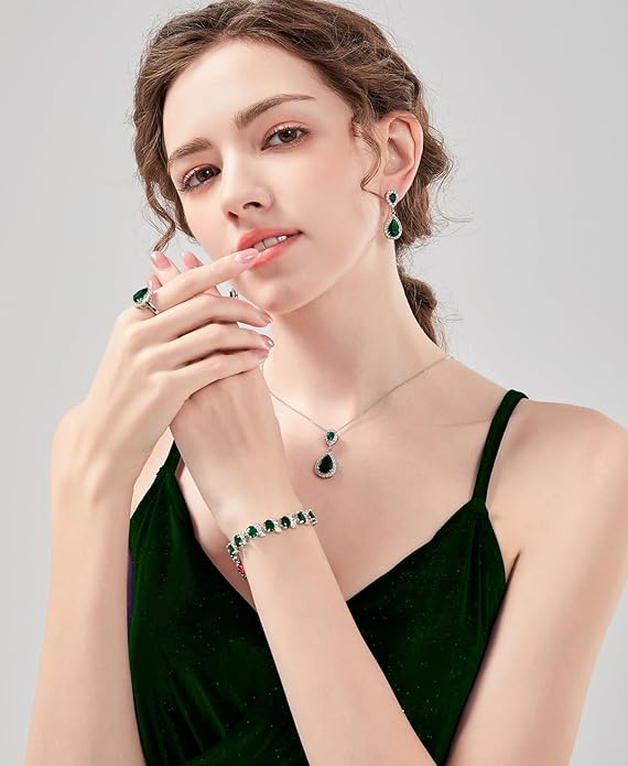 LMXXVJ Teardrop Jewelry Set for Women，Necklace Earrings Adjustable Ring Bracelet Set Fashion Formal Platinum/Gold/Rose Gold Jewelry Gift Girl/Mom/Wife/Grandmother/Best Friend/Aunt