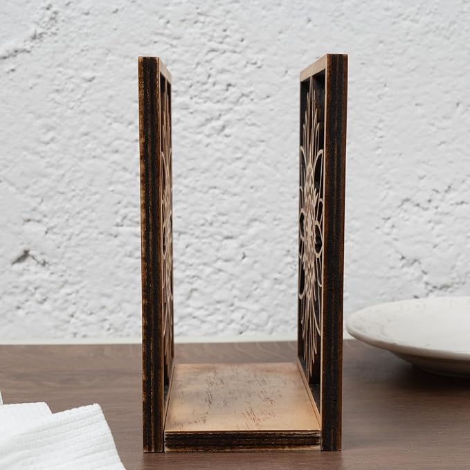 Handmade Sunflower Wood Napkin Holder for Farmhouse Rustic Decor - Laser Cut Farmhouse Table Kitchen Dispenser - Great Gift for Mother's Day or Leo Zodiac Birthday