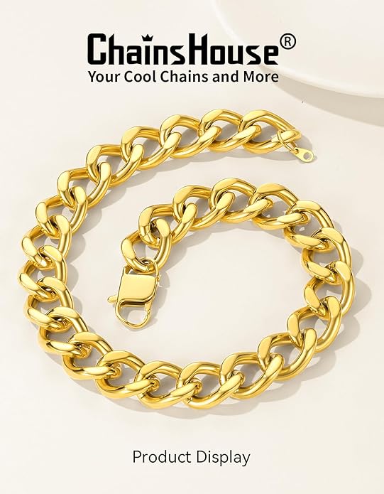 ChainsHouse Cuban Link Chain for Women Chunky Gold Necklace Stainless Steel/Gold Plated Choker Necklaces for Women, 12/16/20 mm Width Thick Chain Choker Punk Hip-Hop Jewelry,18-20"