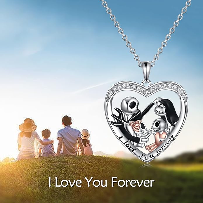 LILALO Nightmare Necklace Sterling Silver Abalone Shell Crystal Jack and Sally Necklace Jack Skellington Skull Jewelry Skull Necklaces for Women