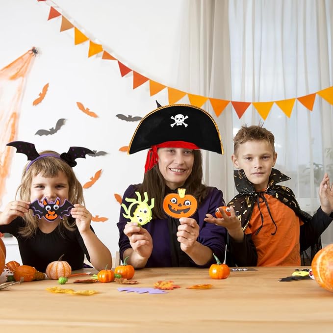 Tebery 6 Pcs Halloween Pirate Captain Hat, Skull Print Pirate Costume Party Hats, Classic Pirates Captain Cap, Pirate Theme Party Favors Supplies for Cosplay Party, Halloween