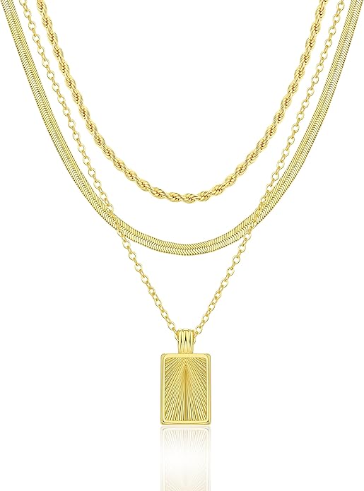 Layered Gold Silver Necklaces for Women, Stackable Stack 14K Real Gold Plated Silver Chain Necklace Diamond Circle CZ Layering Pendant Necklaces Trendy Gold Jewelry Set Gifts