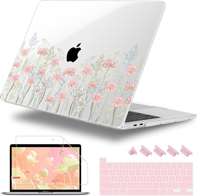 Case for MacBook Pro 13 inch with/Without Touch Bar (2016-2022, M2 A2338 M1 A2289 A2251 A2159 A1989 A1706 A1708), Hard Shell + Keyboard Cover + Dust Plug, Floral C322