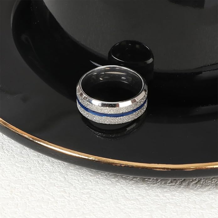 Enamel Band Rings for Women Men Stainless Steel Blue/Orange Ring Couple Enamel Valentine's Day Jewelry Gift