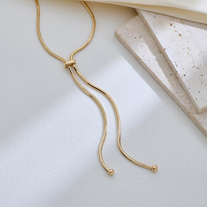 Gold Silver Necklace for Women Y Chain Adjustable Gold Long Necklaces Fashion Dainty Jewelry