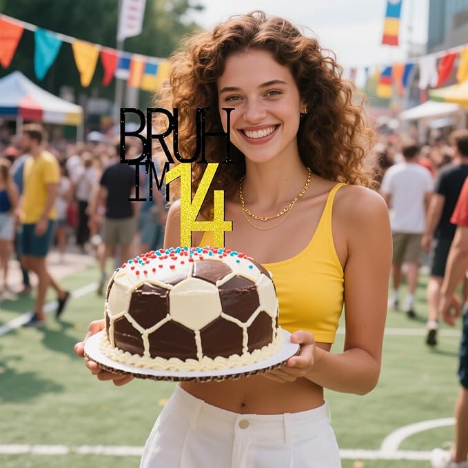 Bruh I'm 14 Cake Topper - Bro I'm 14, Happy Sweet 14 Ornament for Boys' 14th Birthday Party Supplies (Bruh I'm 14)
