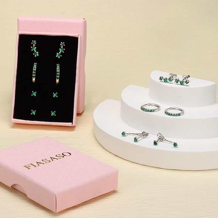 FIASASO 3 Pairs 925 Sterling Silver Hypoallergenic Earrings for Women Trendy - 14K Gold Plated Stud Hoop Cartilage Earrings Set Small Earring Stacks for Sensitive Ears Non Tarnish Dainty Silver Earring