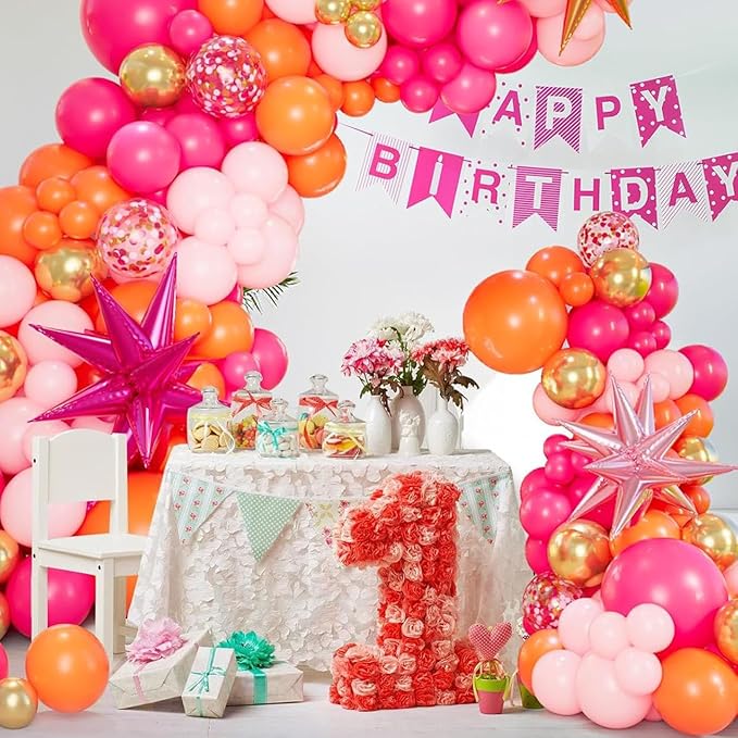 Hot Pink and Orange Latex Helium Balloons,55pcs 12inch Hot Pink and Orange Room Party Decorations