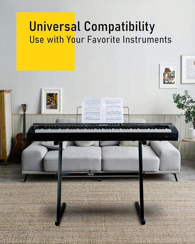 Stage Rocker Z-Style Keyboard Stand, Adjustable Width for 61/88 Key Keyboards, Sturdy & Durable Digital Piano Stand, Easy Storage, Sleek Black.