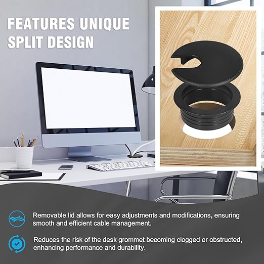 1-1/2" Black Desk Grommet with Bi-Metal Hole Saw, JTemgle Plastic Cable Hole Cover Computer Table Cord Wire Organizer Caps, Desktop Cord Management for Home Office TV Stands Tabletops, 13 Pieces