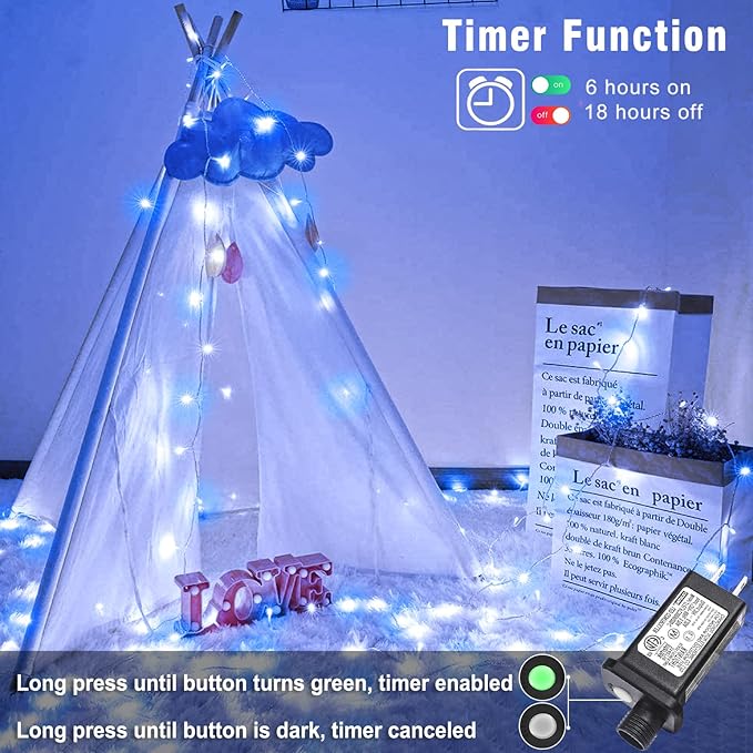 800 LED Christmas Lights Outdoor Indoor, String Lights for Outside with 8 Modes Waterproof, Plug in Twinkle Light Clear Wire for Bedroom House, Patio, Garden, Party Decorations, Blue White