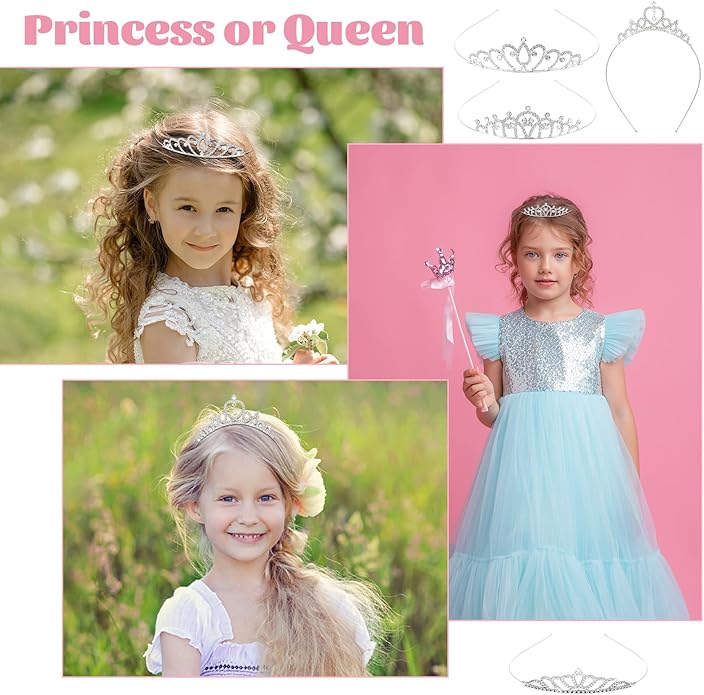 4 Pcs Princess Crown Tiara, Silver Crystal Rhinestone Headband, Sparkly Princess Crowns with Pearl Accents for Women, Wedding Birthday Halloween Party Christmas Gifts