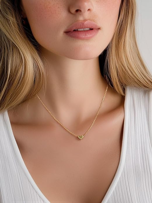ChicSilver Personalized 925 Sterling Silver Dainty Small Heart/Star/Moon/Dot/Triangle Pendant Necklace for Women, Silver/Gold/Rose Gold/Black (with Gift Box)