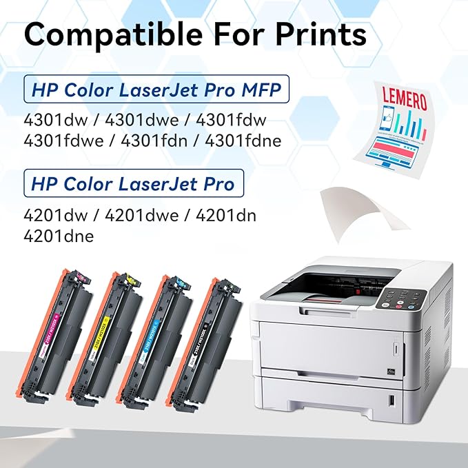LEMERO 210X Compatible Toner Cartridge Replacement for HP 210X 210A Toner Cartridges for HP Color Laserjet Pro MFP 4301dw 4301fdn 4201dn 4201dw Printer (with Chip for HP 210X 210A High Yield-4 Packs)