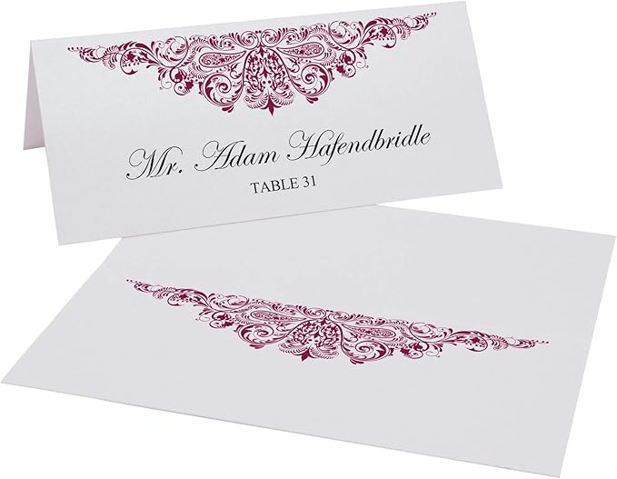Paisley Printable Place Cards, Burgundy (Choose Color), Set of 60 (10 Sheets), Laser & Inkjet Printers - Wedding, Party, Dinner, and Special Events - Made in the USA
