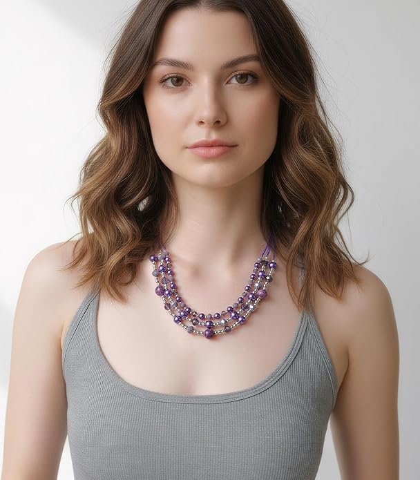 Noessla Beaded Statement Necklaces for Women Layered Chunky Bead Necklace Fashion Costume Jewelry Gifts for Mom