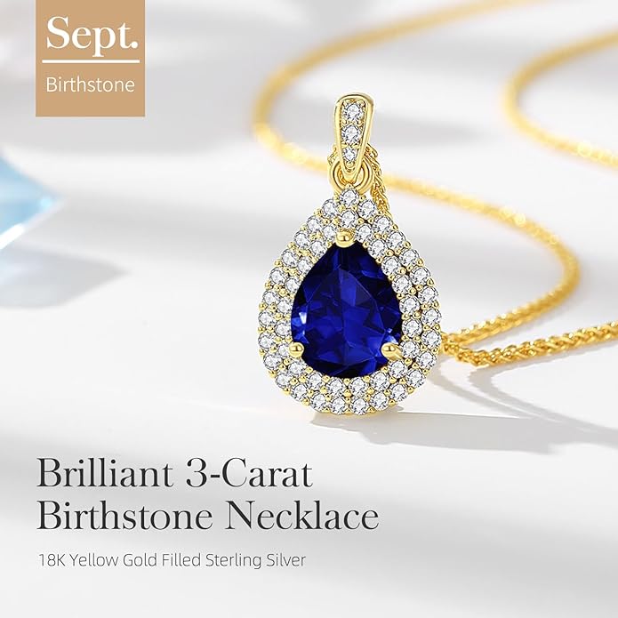 Valentine's Day Gift for Wife/Her-18K Gold Plated Teardrop Birthstone Necklace- with Light-Up Gift Box,Jewelry for Women,Anniversary Birthday Gifts for Women Her Wife Girlfriend Mom,Womens Jewelry