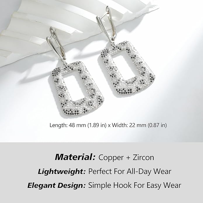 Rose Gold Hoop Earrings for Women, 925 Silver-Plated Thickened Hypoallergenic Earrings, CZ Black Gemstone-Inlaid Earrings - Women's Fashion Jewelry