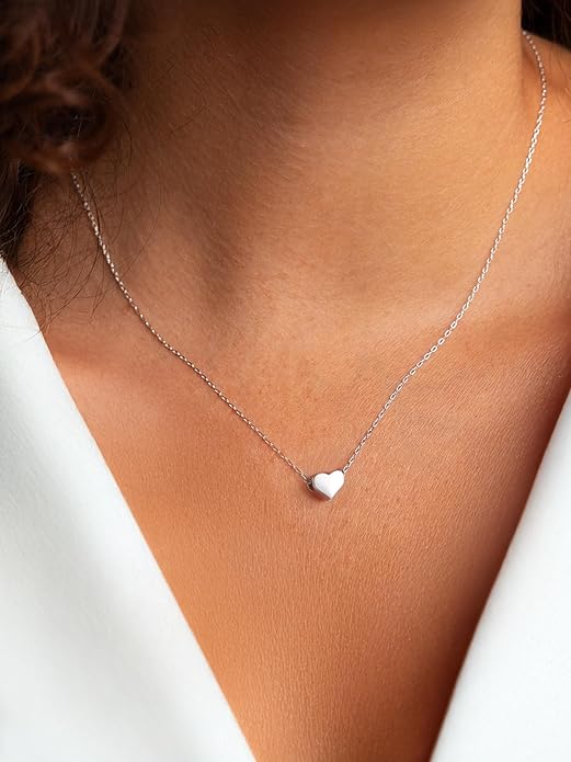 ChicSilver Personalized 925 Sterling Silver Dainty Small Heart/Star/Moon/Dot/Triangle Pendant Necklace for Women, Silver/Gold/Rose Gold/Black (with Gift Box)