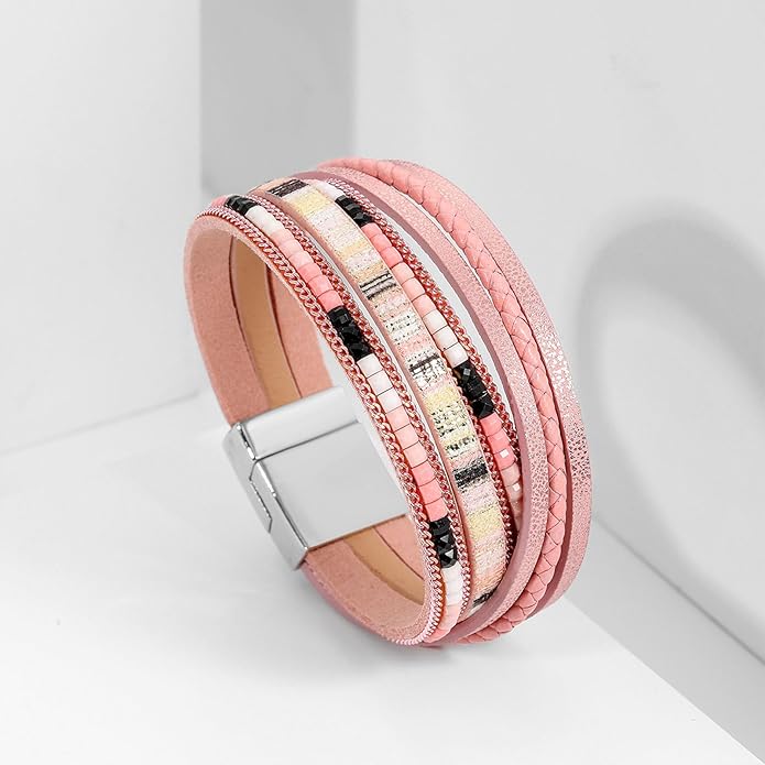 VIBILIA Boho Leather Wrap Bracelets for Women Multi-Layer Bracelets with Strong Clasp Jewelry for Women