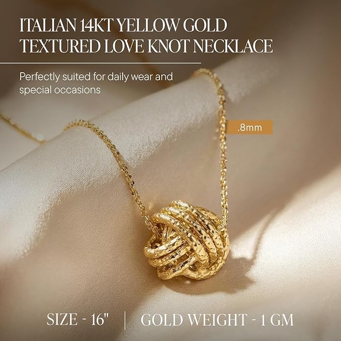 Ross-Simons 0.8mm Italian 14kt Yellow Gold Textured Love Knot Necklace, Necklace for Women, Gold Jewelry, Christmas, Birthday Gift