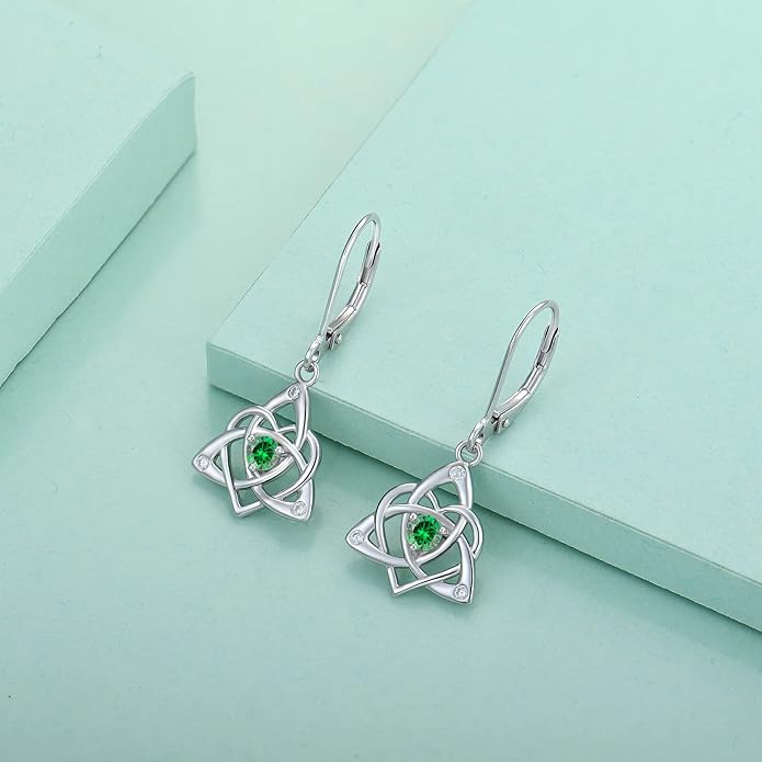 Starchenie Celtic Knot Dangle Earrings Sterling Silver Trinity Love Knot Leverback Earrings Gemstones Jewelry for Women