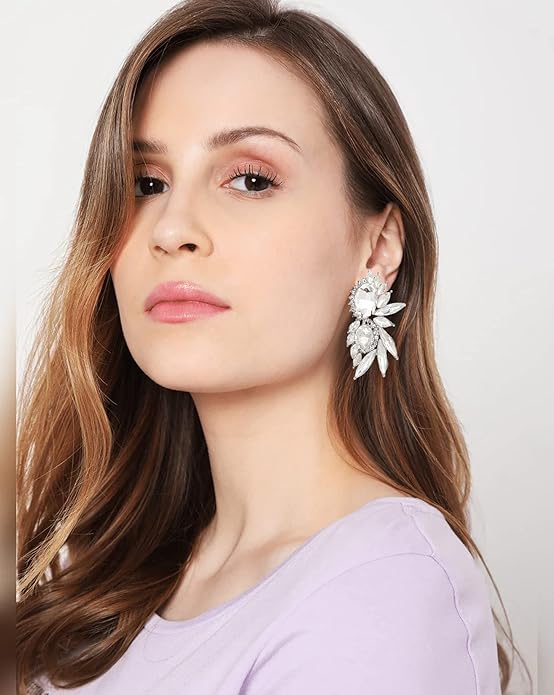 Vintage Rhinestone Statement Earrings Fancy Crystal Cluster Drop Dangle Earrings for Women