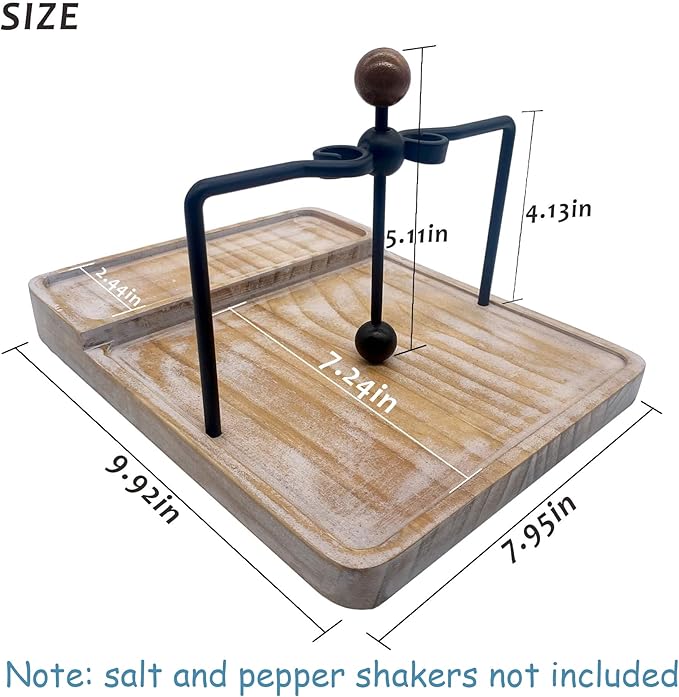 Flat Napkin Holder with Salt and Pepper Shakers, Kitchen Table Decor, 2-in-1 Rustic Napkin Holder for Paper Napkins, Wooden Table Decor for Bar, Kitchen & Dinning Room