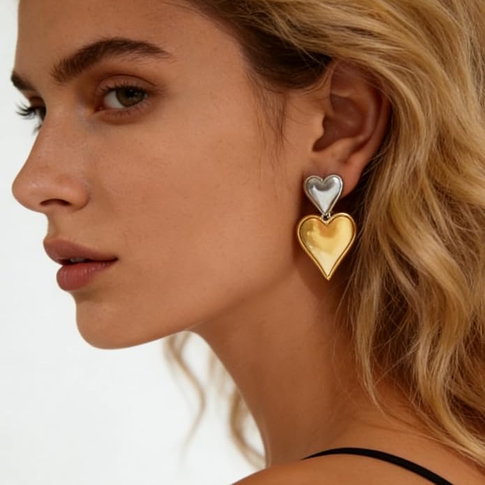 Black/White/Red/Green/Blue/Brown Heart Earrings for Women, Gold Plated Vintage Gold Earrings with Hypoallergenic Posts,Lightweight Black and Gold Dangle Statement Jewelry, Gift for Women—Girlfriend Wife Mom for Wedding, Party, Valentines Day Gifts for Her