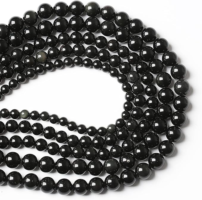 32PCS 12mm AAA Natural Black Obsidian Stone Beads Gemstone Round Loose Beads for Jewelry Making DIY Bracelet Necklace 15" Inch