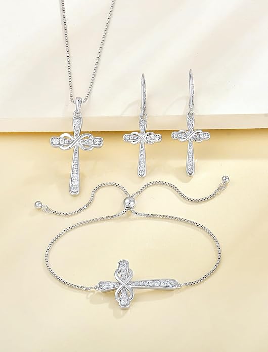 YL Cross Bracelet 925 Sterling Silver Infinity Sideways Link Bracelet Birthstone Jewelry for Women