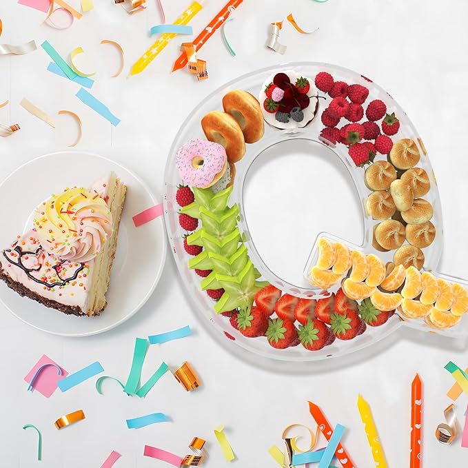 13.8" Extra Large Acrylic Letter Charcuterie Board Box, Reusable Fillable Letter Cake Candy Dish Display Serving Tray for Birthday Anniversary Party Decoration (Q)
