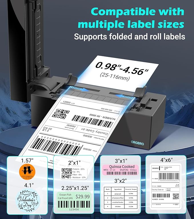 ORGBRO Bluetooth Thermal Shipping Label Printer, Z1-Plus Wireless 4X6 Shipping Label Printer for Small Business Office or Home Support iPhone Android Windows macOS Chrome Amazon Ebay Shopify USPS