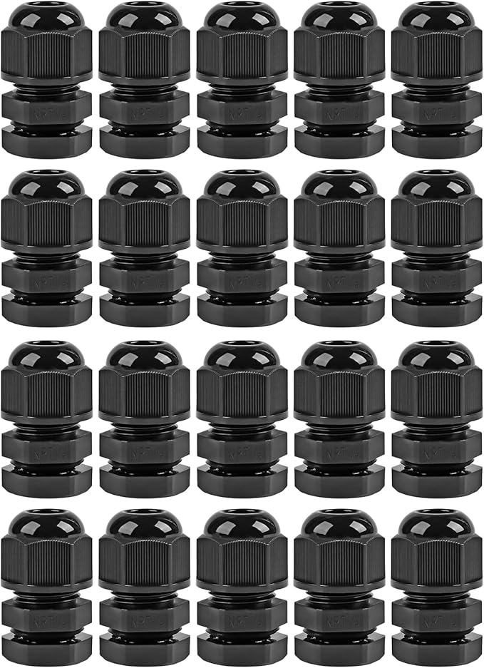 XHF 20 Pcs 1/4 Inch IP68 Strain Relief Nylon Cord Grip NPT Cable Glands Adjustable UL Listed and RoHS Compliant (Black)