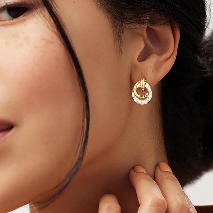 14K Gold Plated Chunky Clip On Earrings for Women 14k Gold Knot Link Clip Earrings Silver Rhinestone Hoop Clip On Earrings Jewelry for Women
