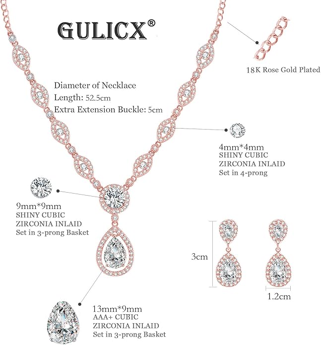 GULICX AAA Cubic Zirconia CZ Silver Plated Base Women's Party Jewelry Set Earrings Pendant Necklace