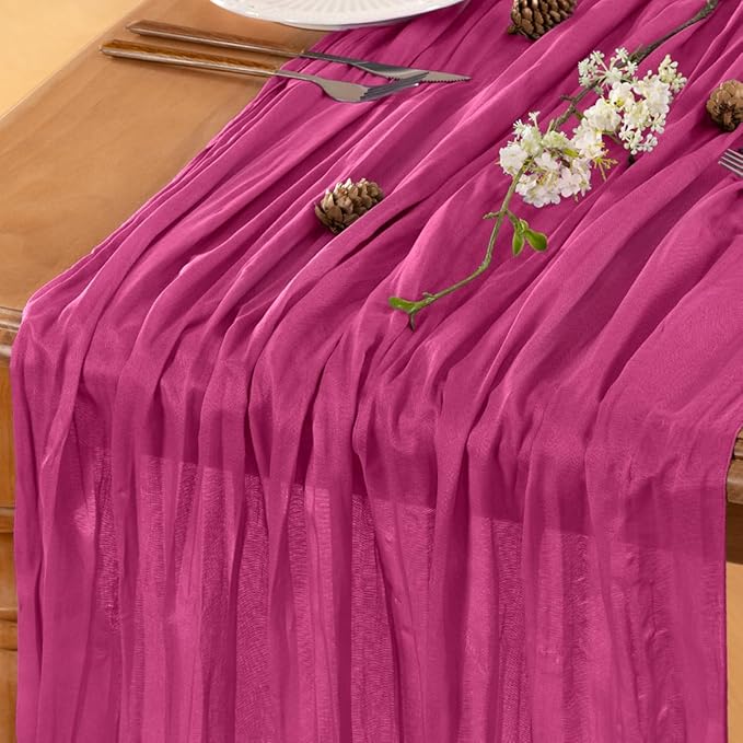 Fuschia Table Runner Cheesecloth Table Runner 14FT Farmhouse Table Runners 160 Inches Fall Table Decor Dining Room Centerpiece Wedding Boho Baby Shower Birthday