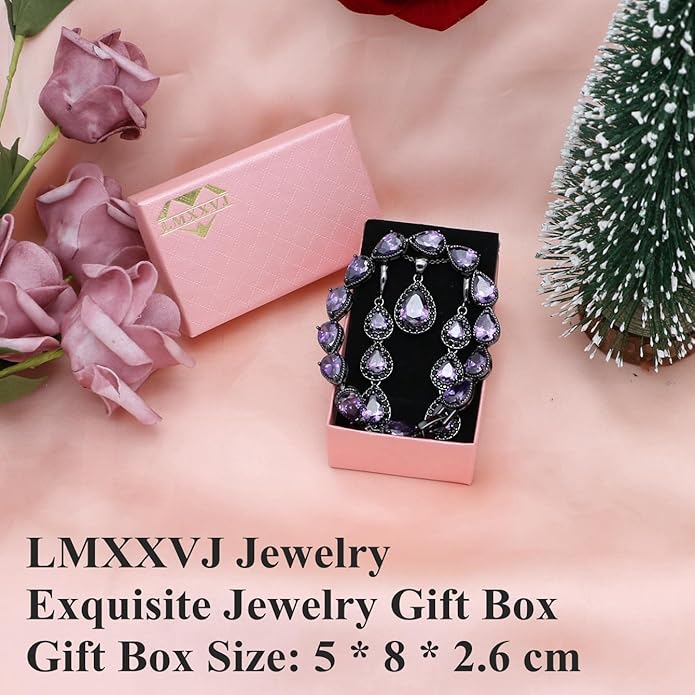 LMXXVJ Necklace Long Earrings Bracelet Set, White Gold Plated Created Blue Sapphire Jewelry Set Wedding Party Gift Jewelry for Women Bridal Bridesmaid